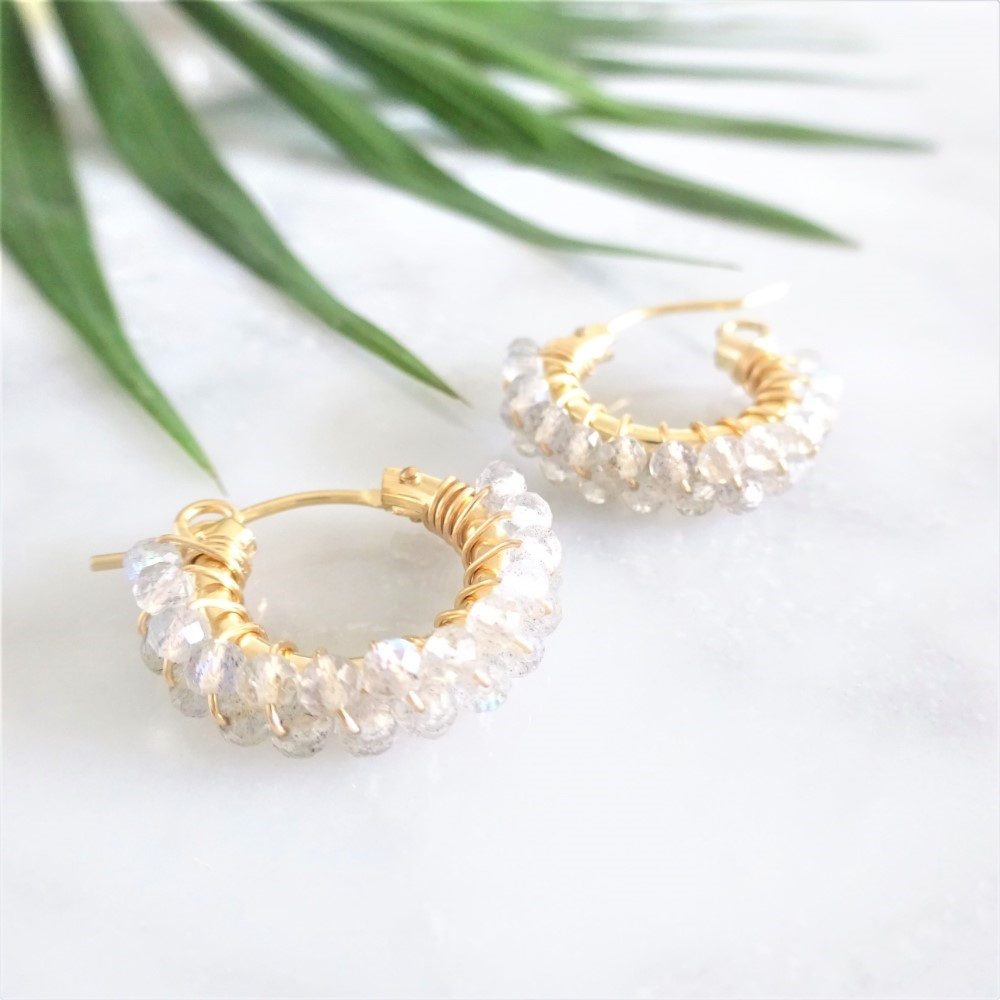 送料無料 14kgf Labradorite wrapped earrings / clip on