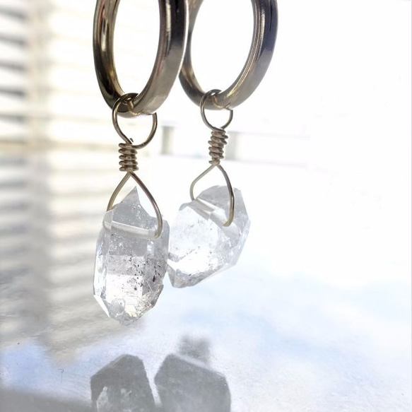 免運14kgf*Herkimerdiamond hoop pierced earring / earring 第6張的照片