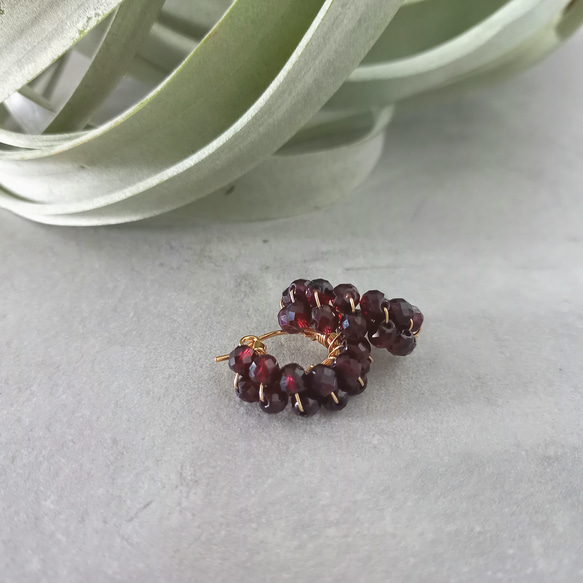 即納/送料無料14kgf AAA Garnet wrapped pierce/earring 6枚目の画像