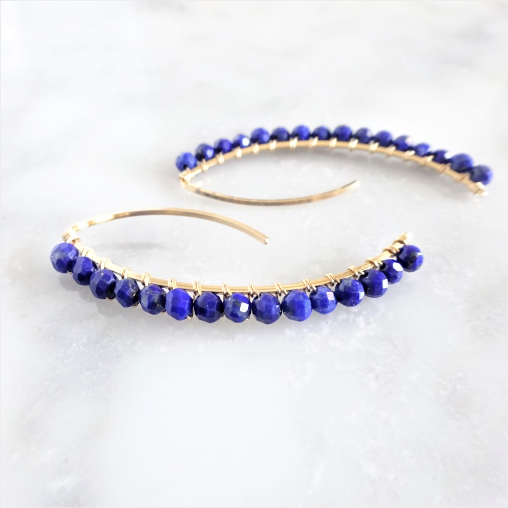 送料無料14kgf 宝石質Lapislazuri wrapped marquis pierced earring