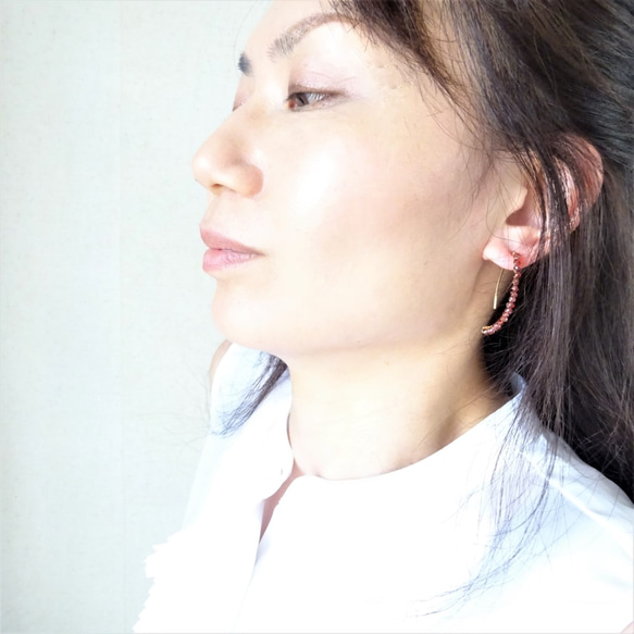 14kgf*宝石質Garnet wrapped marquis pierced earring 第4張的照片