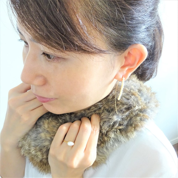 Happy Bag 14kgf♡AAA pearl big marquis pierced earring + ring 第2張的照片