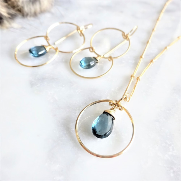 送料無料14kgf*宝石質London Blue Topaz ring necklace 2枚目の画像