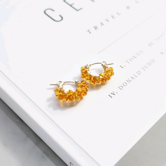 即納/送料無料14kgf*天然琥珀Baltic Amber pavé earring / pierced earrin 2枚目の画像