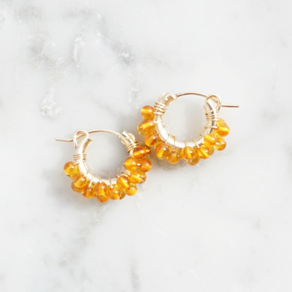 即納/送料無料14kgf*天然琥珀Baltic Amber pavé earring / pierced earrin 5枚目の画像