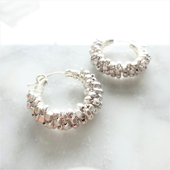 SV925SF mat square metal*wrapped hoop pierced earring耳針式 第1張的照片