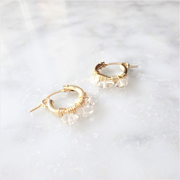 送料無料14kgf*AAA 3 Herkimerdiamond hoop pierced earring/earring 3枚目の画像