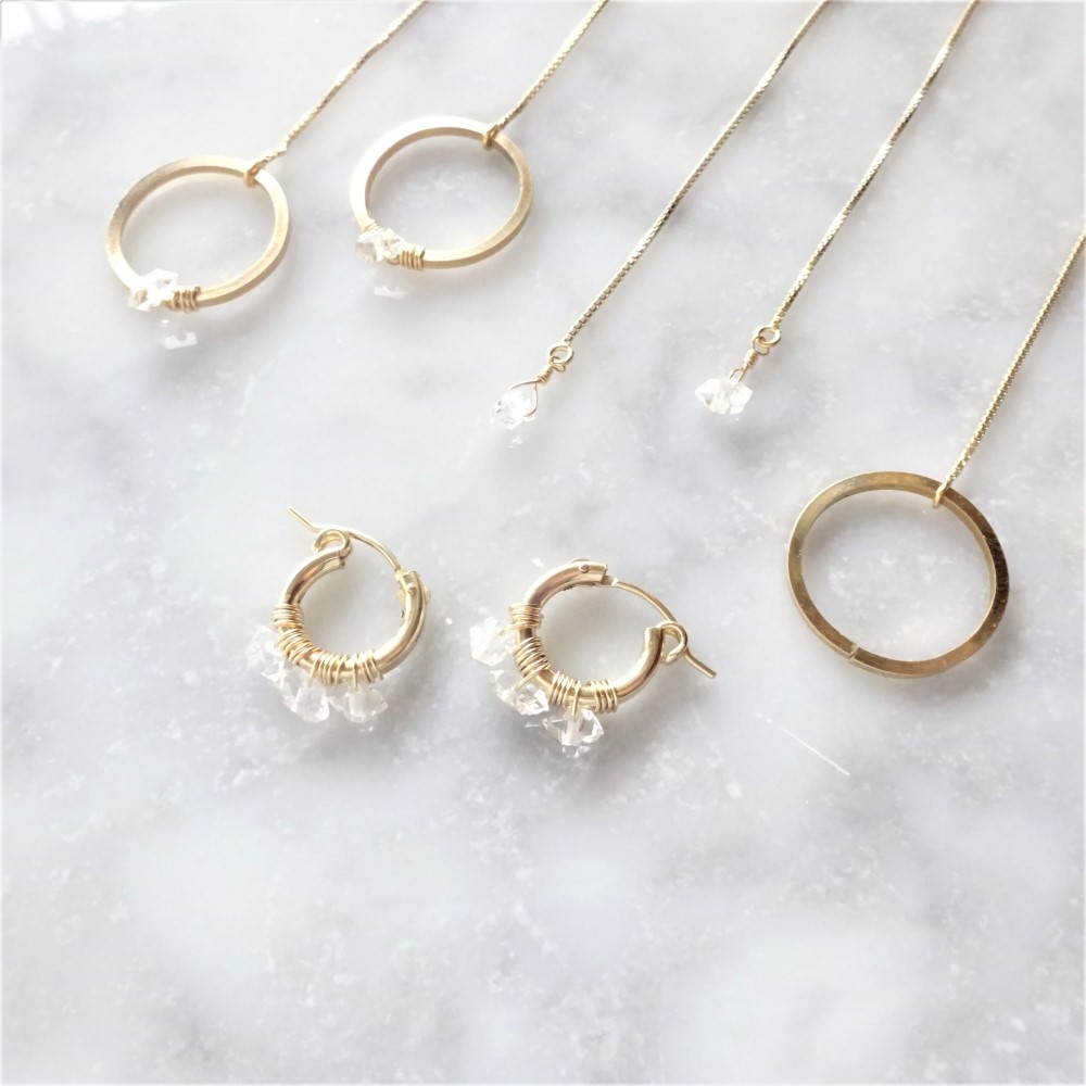 送料無料14kgf*AAA 3 Herkimerdiamond hoop pierced earring/earring