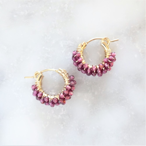 免運14kgf*AAA Garnet pavé earring / pierced earring 第3張的照片