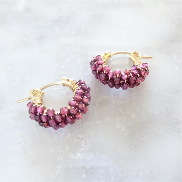 免運14kgf*AAA Garnet pavé earring / pierced earring 第1張的照片