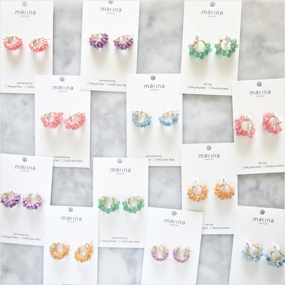 送料無料 14kgf Orange Aventurine pavé pierced earring / earring 4枚目の画像