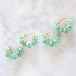 即納/送料込14kgf Green Aventurine wrapped hoop pierced earringミント 3枚目の画像