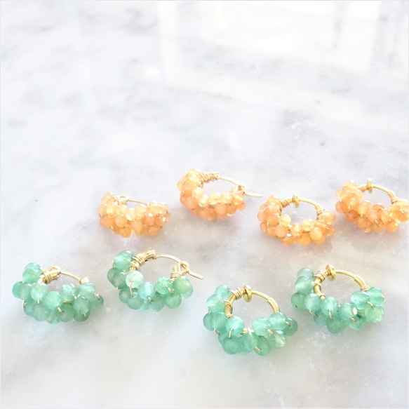 免運14kgf*Green Aventurine wrapped hoop pierced earring 第4張的照片