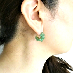 即納/送料込14kgf Green Aventurine wrapped hoop pierced earringミント 5枚目の画像