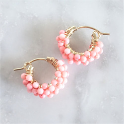 免運14kgf*Pink Coral pavé pierced earring / earring 第2張的照片