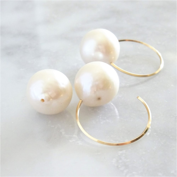 免運14kgf*AAA Big round pearl hook pierced earring耳針式 第3張的照片