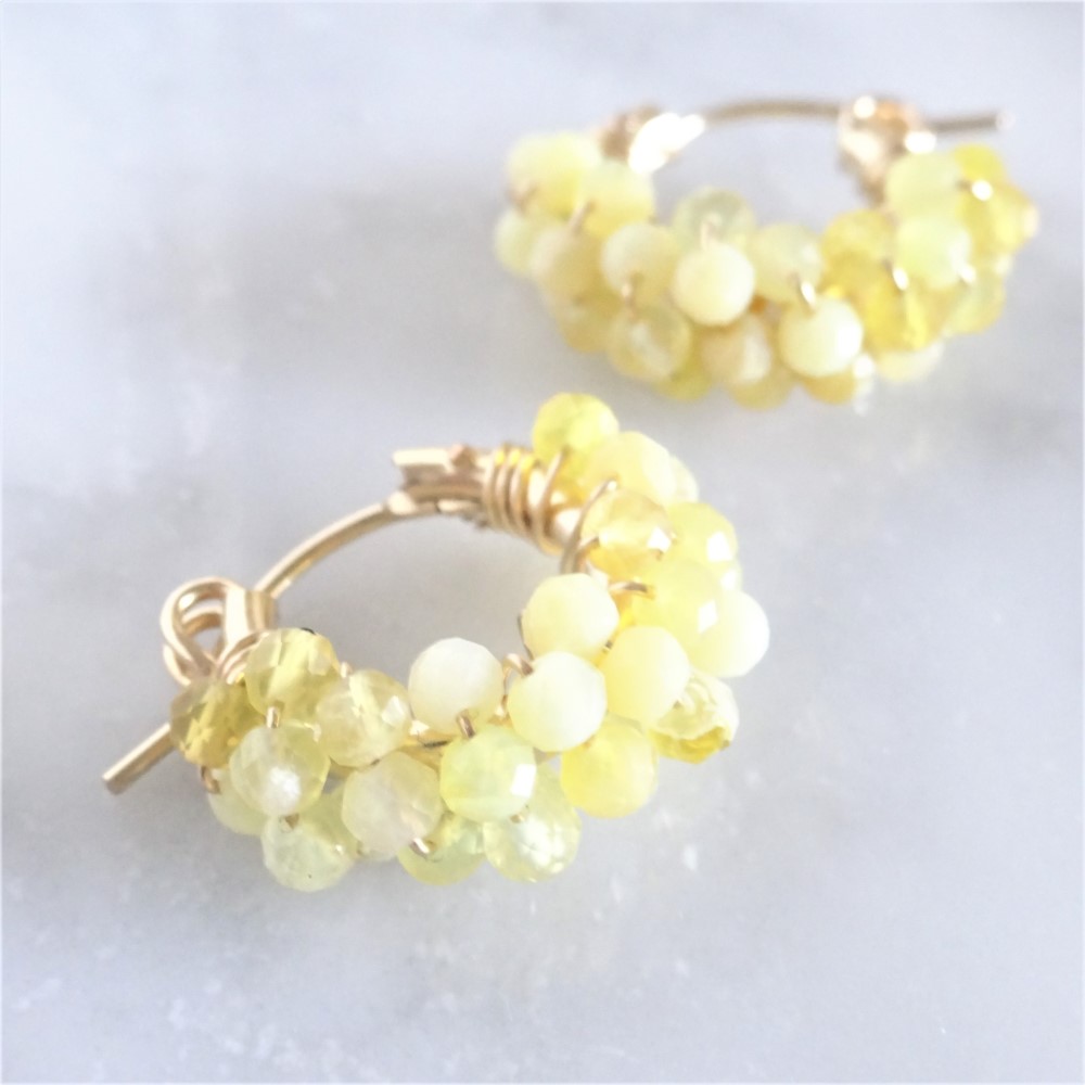 14kgf Yellow Opal pave pierced earring / earring