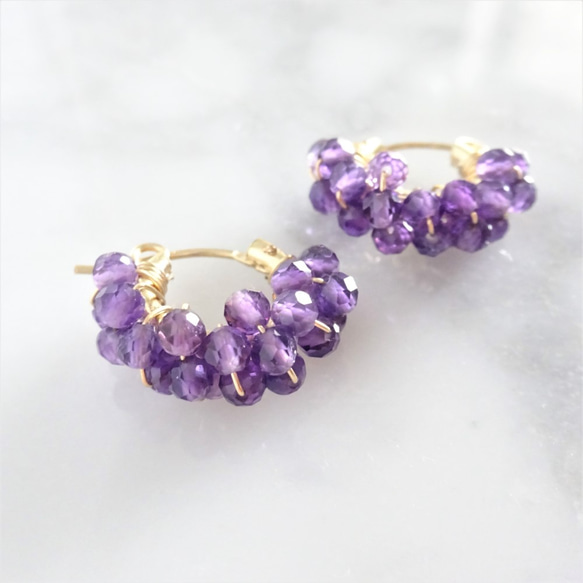 送料無料14kgf*Amethyst pavé pierced earring / earring 1枚目の画像