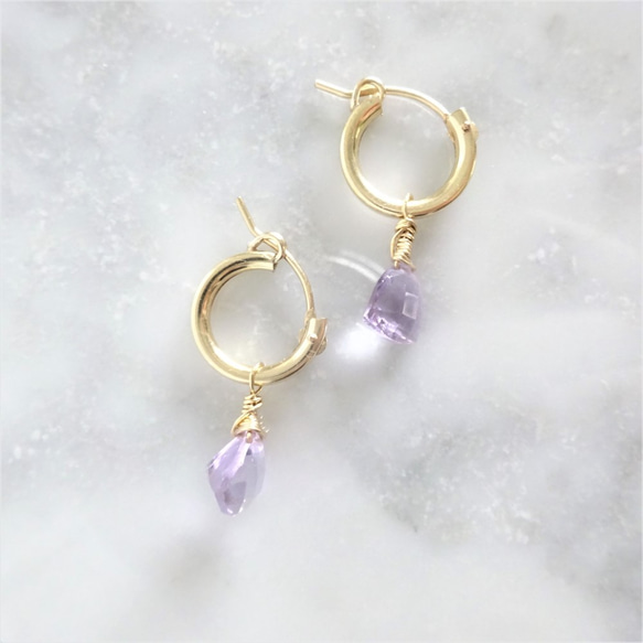 免運14kgf*宝石質 Pink Amethyst Triangl pierced earring /earri 第2張的照片