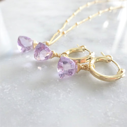 免運14kgf*宝石質 Pink Amethyst Triangl pierced earring /earri 第1張的照片