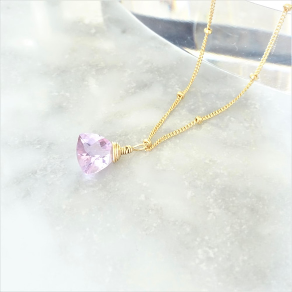 免運14kgf*宝石質 Pink Amethyst Triangl necklace 第2張的照片