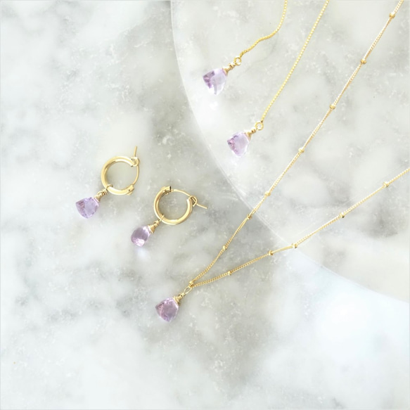 免運14kgf*宝石質 Pink Amethyst Triangl necklace 第6張的照片