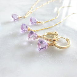 免運14kgf*宝石質 Pink Amethyst Triangl necklace 第4張的照片