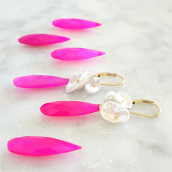 送料無料 14kgf Fuchsia Pink Chalcedony Blooming pierced earri** 8枚目の画像