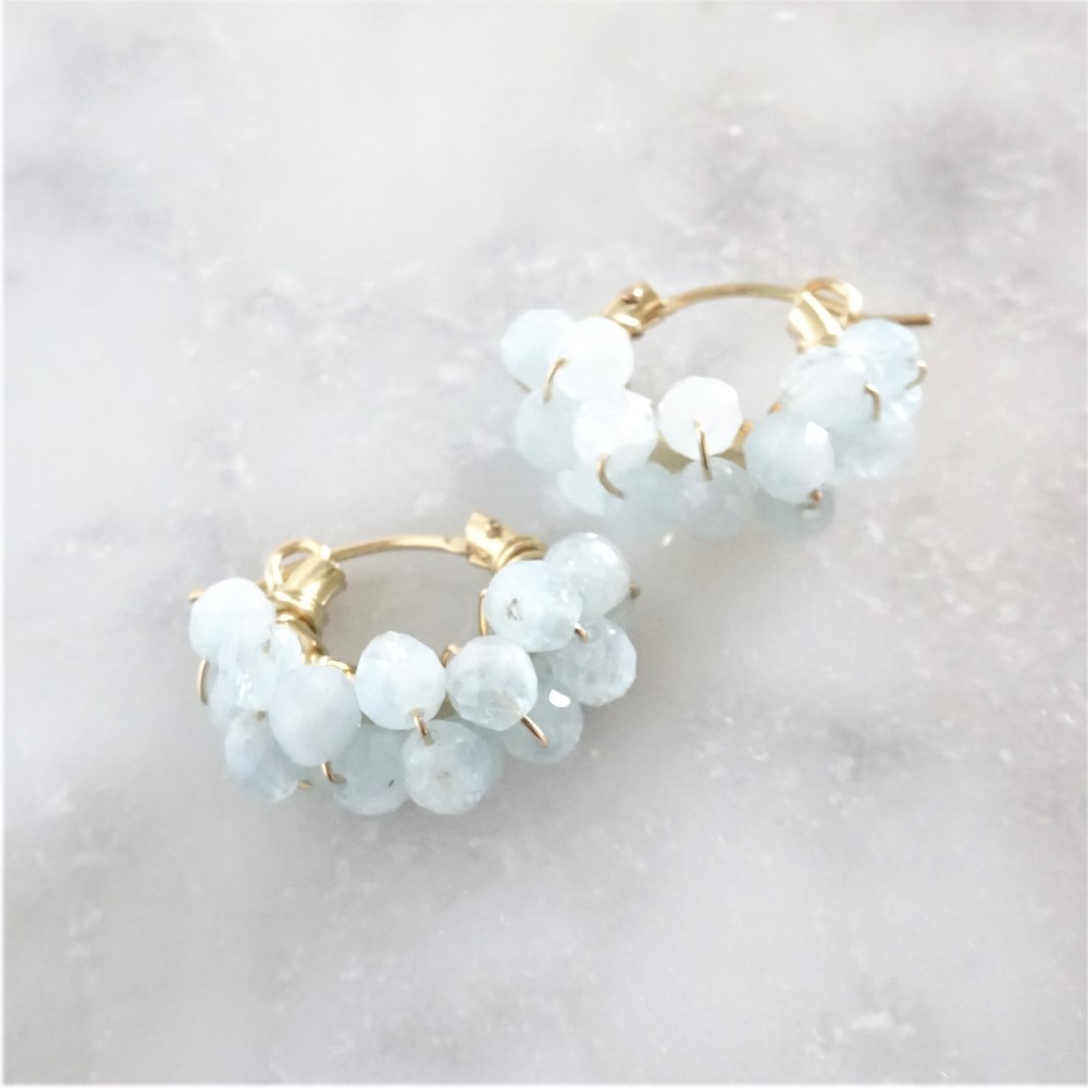 送料無料14kgf Aquamarine pave earring / pierced earring