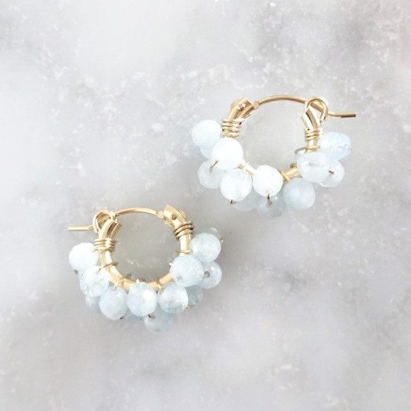 送料無料14kgf Aquamarine pave earring / pierced earring 2枚目の画像