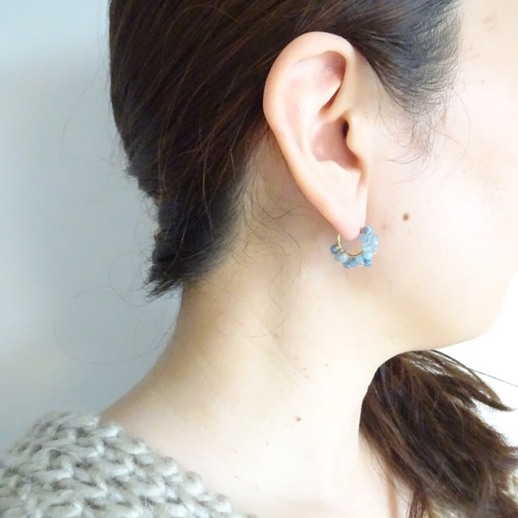 免運14kgf*Aquamarine pavé earring / pierced earring 第3張的照片