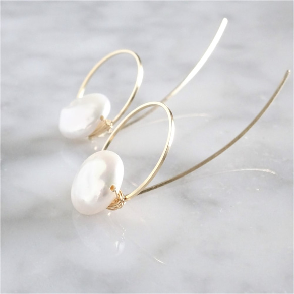 送料無料14kgf*coin pearls arrow pierced earring 4枚目の画像