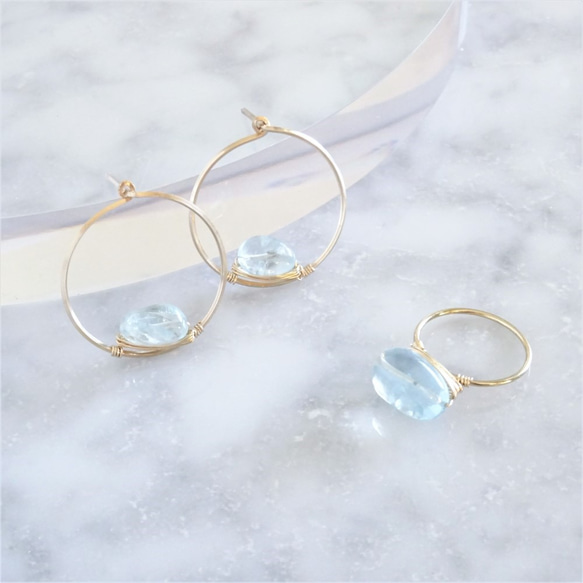 免運 14kgf*寶石級AAA 海藍寶石耳環/夾式耳環 Aquamarine earring 第2張的照片