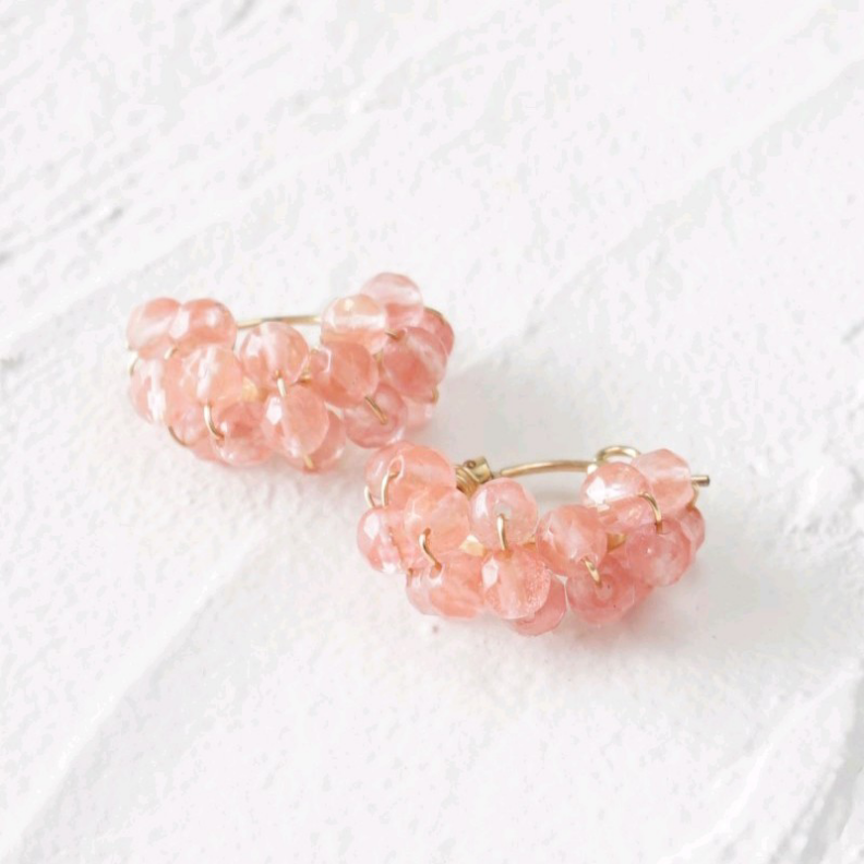 即納送料無料14kgf Cherry Quartz wrapped hoop pierced earring/earri