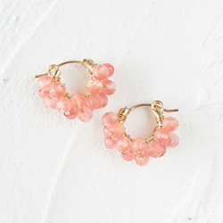 即納送料無料14kgf Cherry Quartz wrapped hoop pierced earring/earri 2枚目の画像