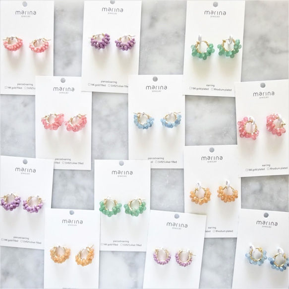 即納送料無料14kgf Cherry Quartz wrapped hoop pierced earring/earri 5枚目の画像