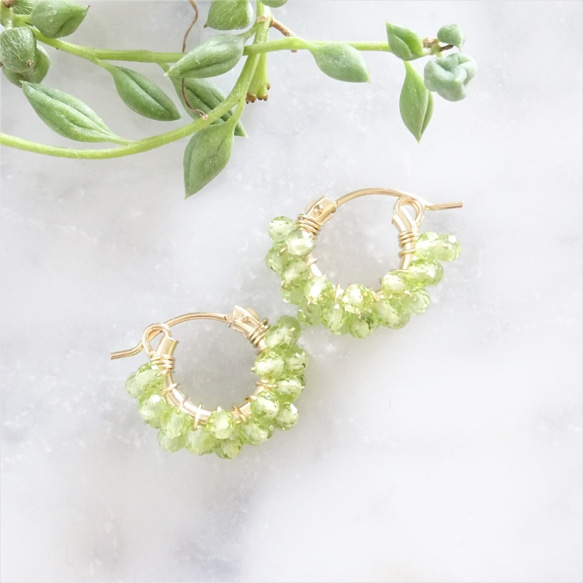 即納/送料無料14kgf 宝石質 Peridot pave pierced earring / earring 2枚目の画像