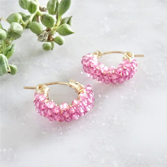 免運14kgf*宝石質 Pink Topaz pavé pierced earring / earring 第1張的照片