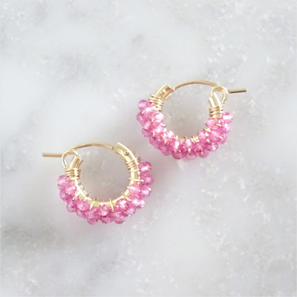 免運14kgf*宝石質 Pink Topaz pavé pierced earring / earring 第6張的照片