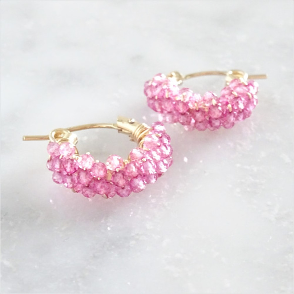 免運14kgf*宝石質 Pink Topaz pavé pierced earring / earring 第8張的照片