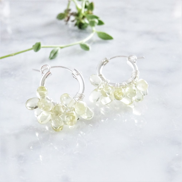 数量限定 SV925 SF宝石質Lemon Quartz*wrapped hoop pierced 1枚目の画像