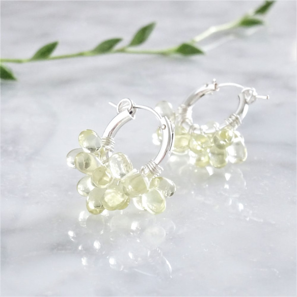 数量限定 SV925 SF宝石質Lemon Quartz*wrapped hoop pierced 3枚目の画像