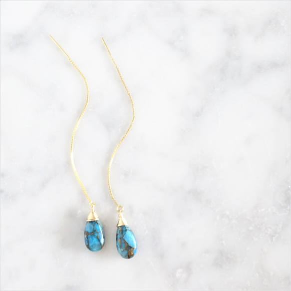 免運14kgf*Blue Paraiba Copper Turquoise pierced earring可変耳夾 第3張的照片