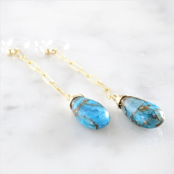 免運14kgf*Blue Paraiba Copper Turquoise pierced earring可変耳夾 第6張的照片