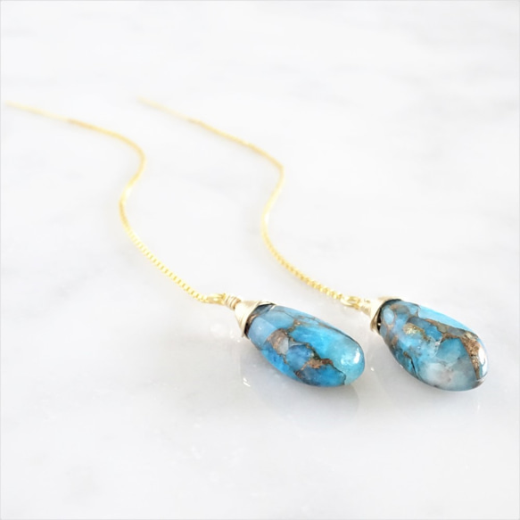 免運14kgf*Oyster Copper Turquoise earring 可変耳針式 第4張的照片