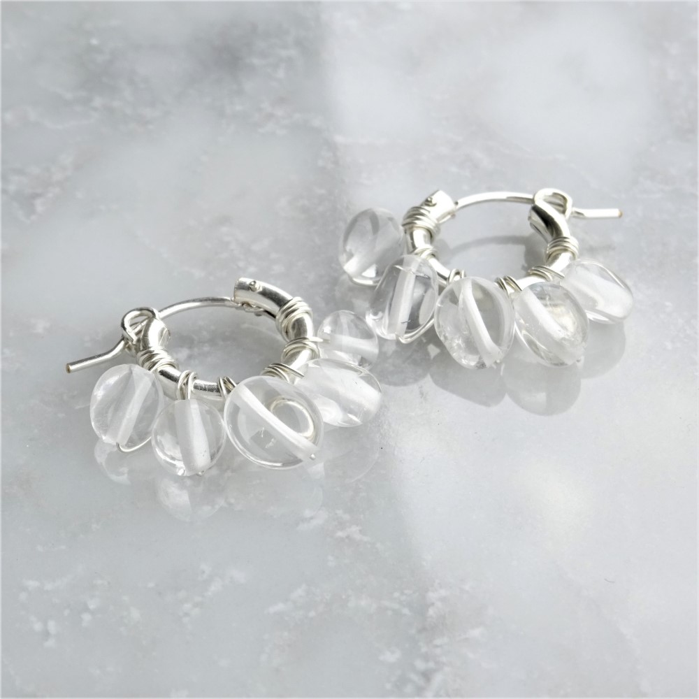 送料無料SV925SF Crystal Quartz fringe wrapped pierced earrings