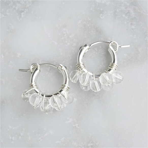 免運SV925SF*Crystal Quartz bubble wrapped pierced earring 可変耳夾 第2張的照片