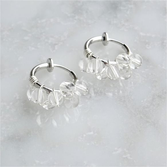 免運SV925SF*Crystal Quartz bubble wrapped pierced earring 可変耳夾 第5張的照片