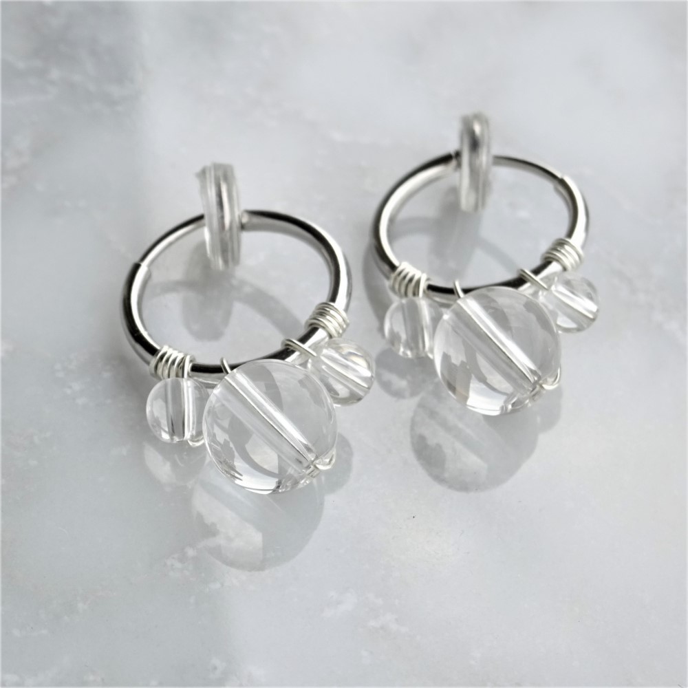 送料無料SV925SF Crystal Quartz bubble wrapped earring / pierced