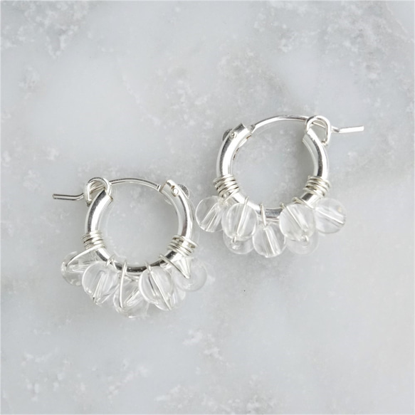 免運SV925SF*Crystal Quartz bubble wrapped earring 可変耳針 第8張的照片